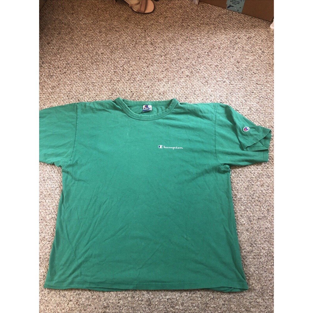 VTG Champion Made in USA Single Stitch Script Logo T Shirt XL Green Athletic